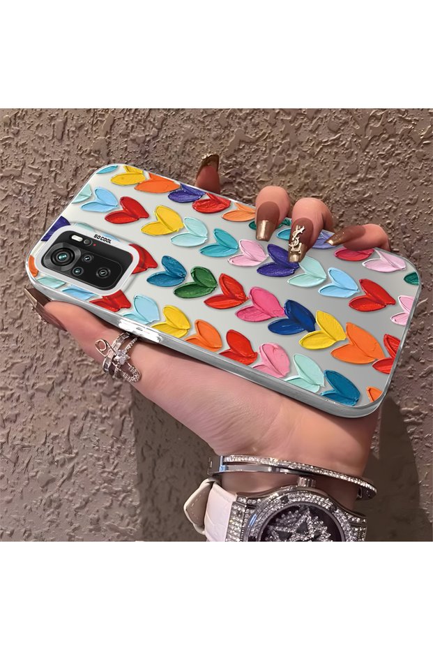 Xiaomi Redmi Note 10S Compatible Silicone Edge Hard Back Anti-Fall Case Colorful Heart