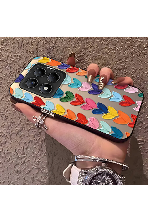 Xiaomi Redmi Note 14 Pro 5g Compatible Silicone Edge Hard Back Anti-Fall Case Colorful Heart