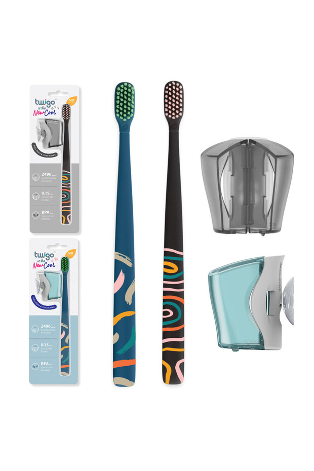 BPA Free Bristles Soft Toothbrush with Toothbrush Cover, Pack of 2