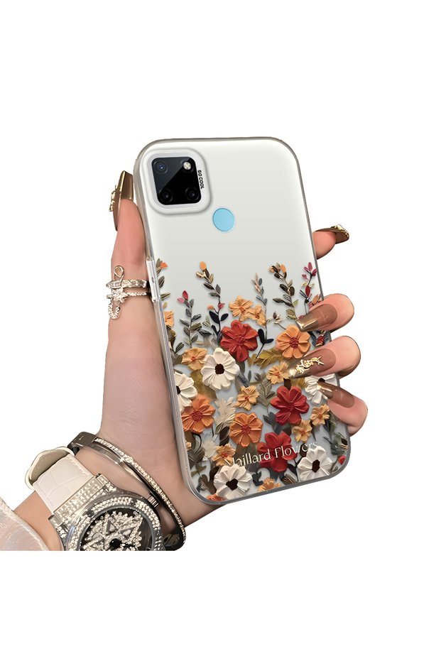 Realme C21Y/C25Y Compatible Silicone Edge Hard Back Anti-Fall Case Beautiful Flower