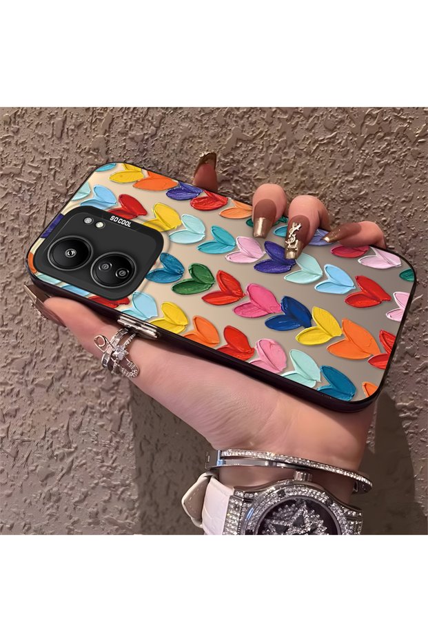 Xiaomi Redmi 13C Compatible Silicone Edge Hard Back Anti-Fall Case Colorful Heart