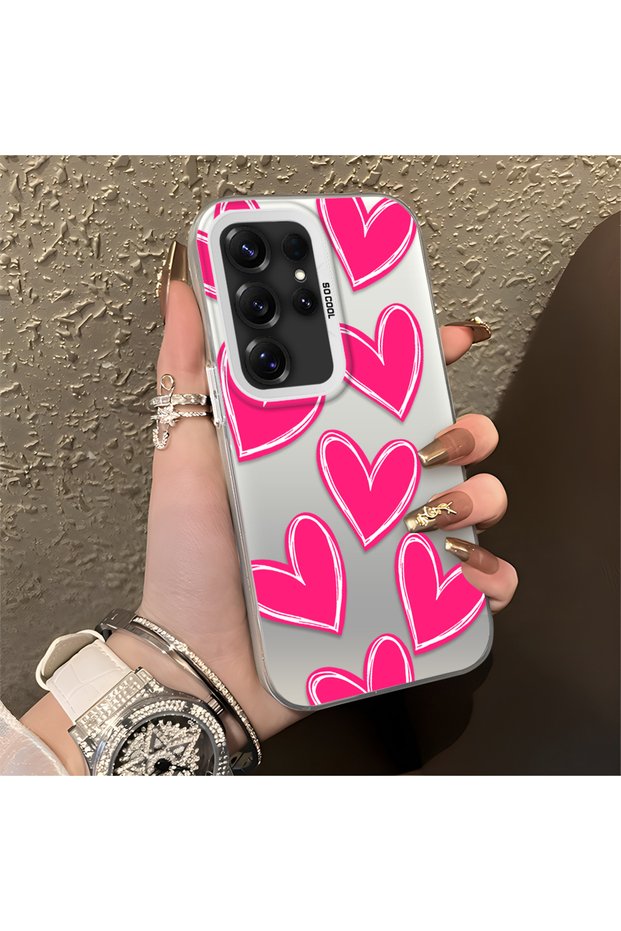 Samsung Galaxy S25 Ultra Compatible Silicone Edge Hard Back Anti-Fall Case Heart Pattern