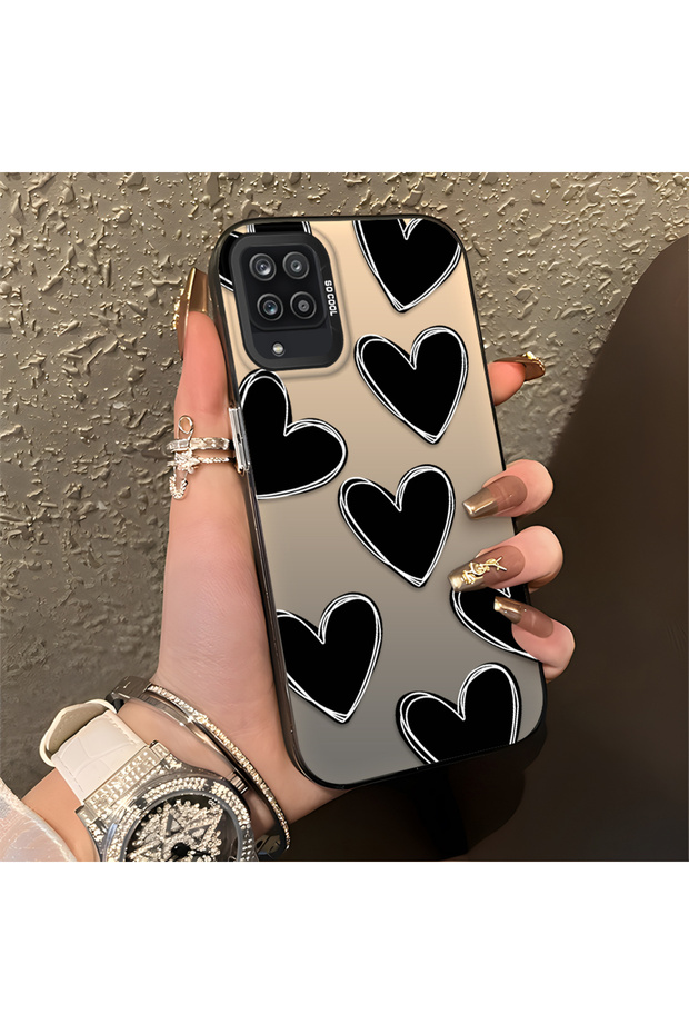 Samsung Galaxy A12/M12 Compatible Silicone Edge Hard Back Anti-Fall Case Heart Pattern