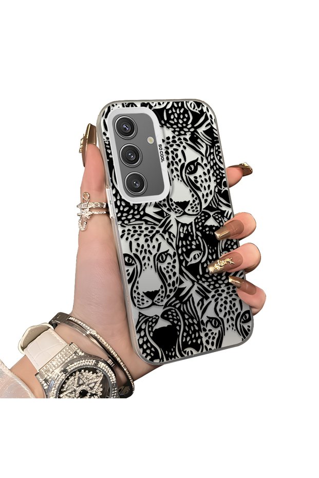 Samsung Galaxy S24 Compatible Silicone Edge Hard Back Anti-Fall Case Cheetah Figure