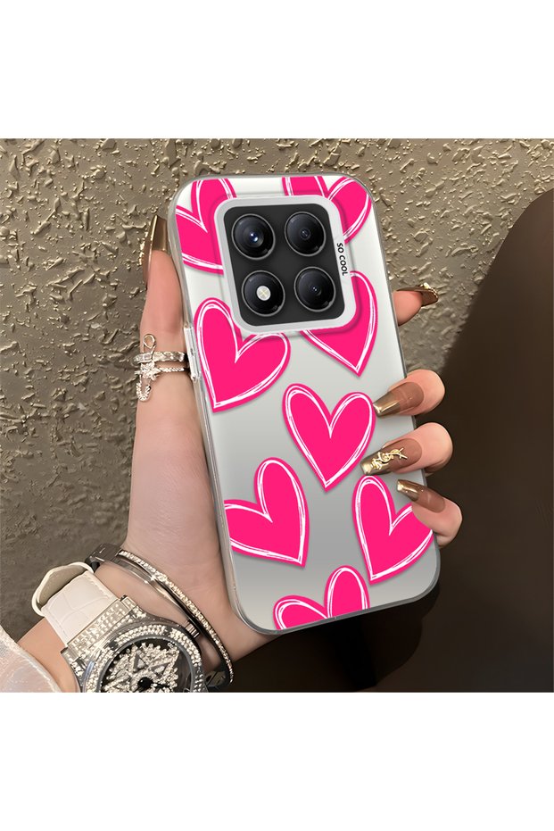 Xiaomi Redmi Note 14 Pro 4g Compatible Silicone Edge Hard Back Anti-Fall Case Heart Pattern