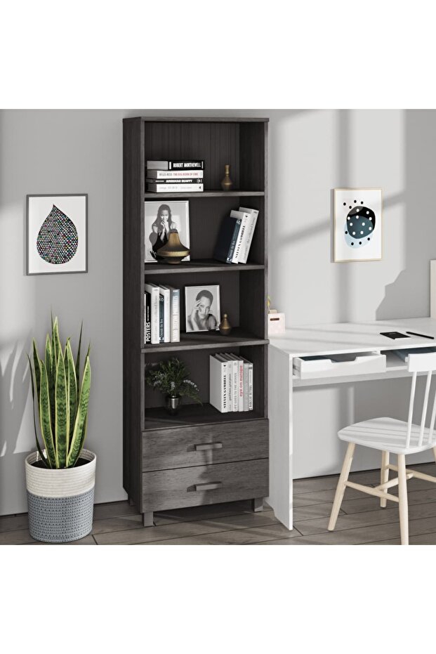 Highboard HAMAR Light Grey 60x35x180 cm Solid Wood Pine