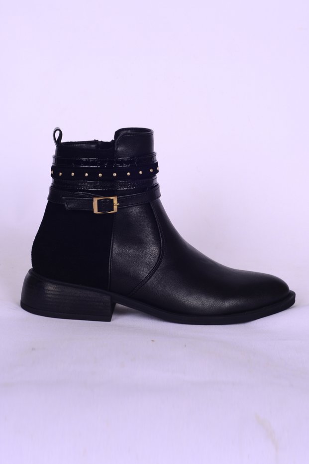 Kum K153645 Fashion Black Women's Orthopedic Sole Leather Boots