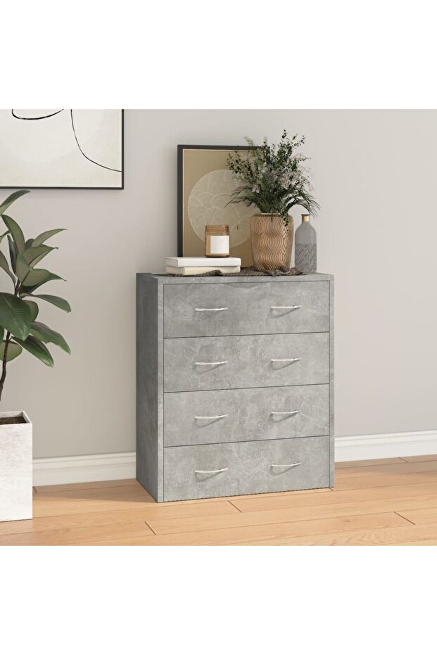 Sideboard with 4 Drawers 60x30.5x71 cm Concrete Grey