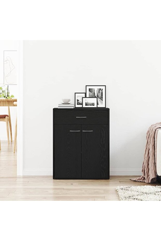 Sideboard with Drawer Black Oak 60 x 30 x 75 cm Engineered Wood