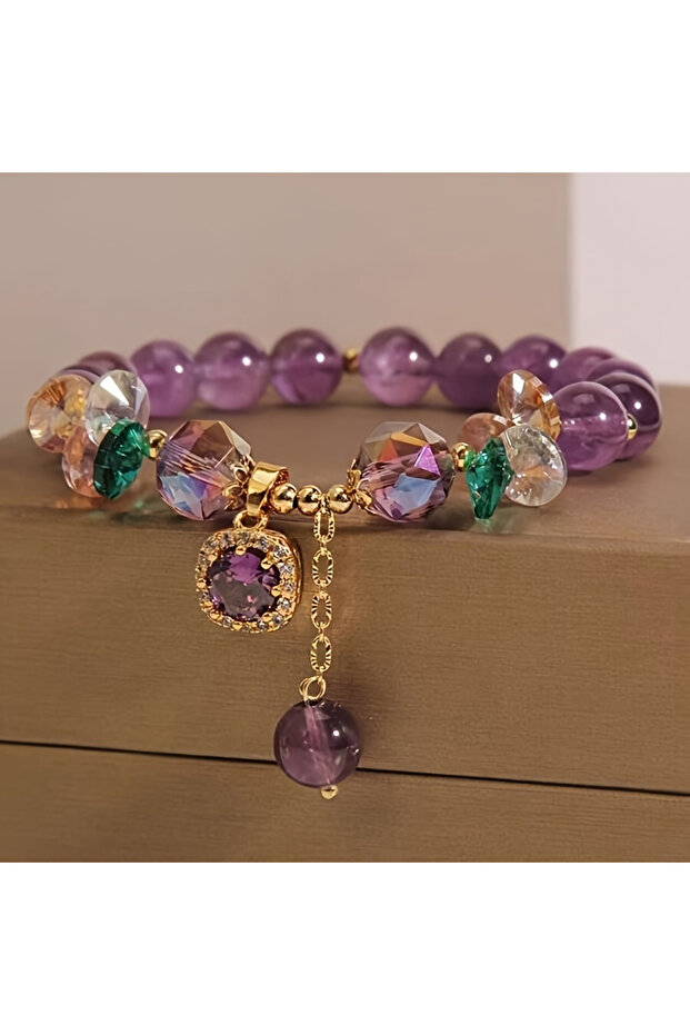 PURPLE A classic amethyst bead bracelet with natural amethyst bead design and natural stone healing
