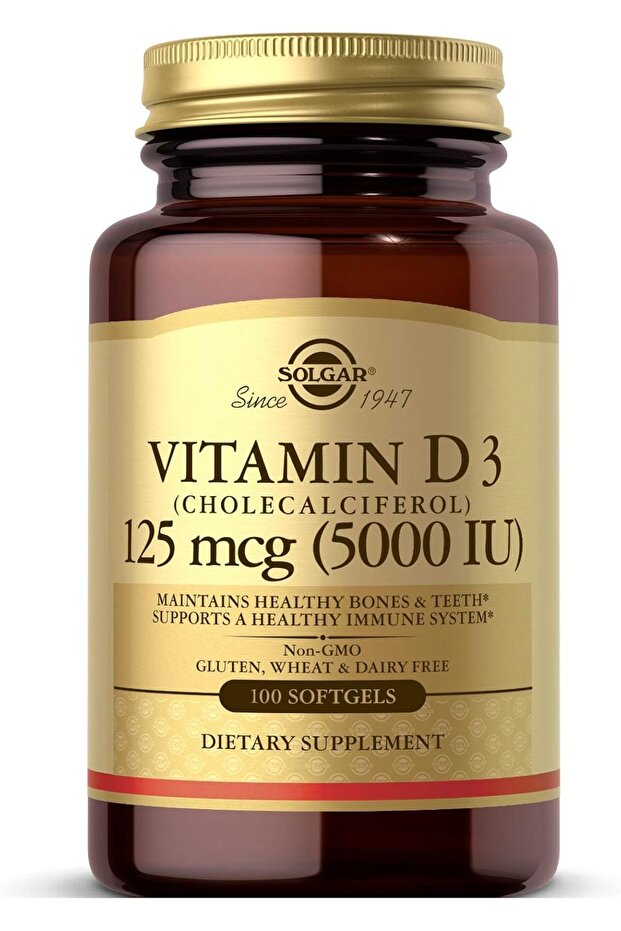 Vitamin D3 (Cholecalciferol) 125 MCG (5000 IU), 100 Softgels - Helps Maintain Healthy Bones & Teeth - Immune System Support