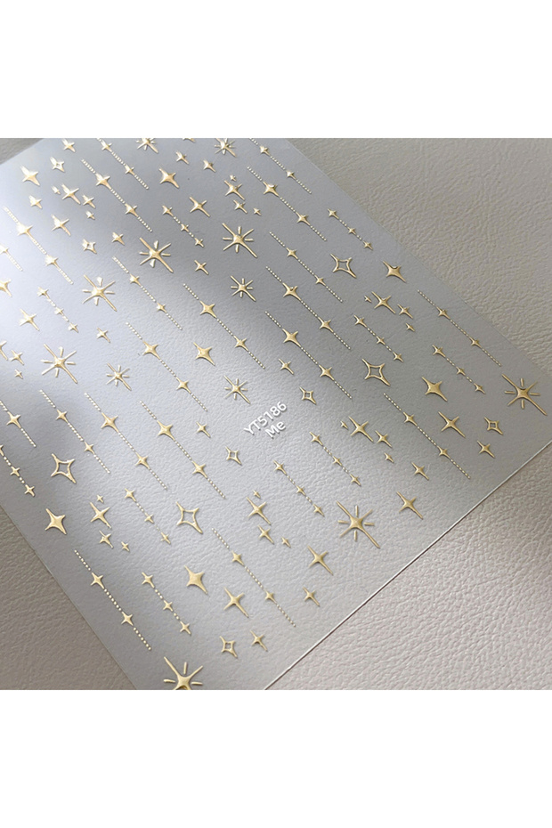 A Gold Silver Stamped Starlight Laser Glitter Star Bronzing Rhinestones Relief Nail Art Decorations.