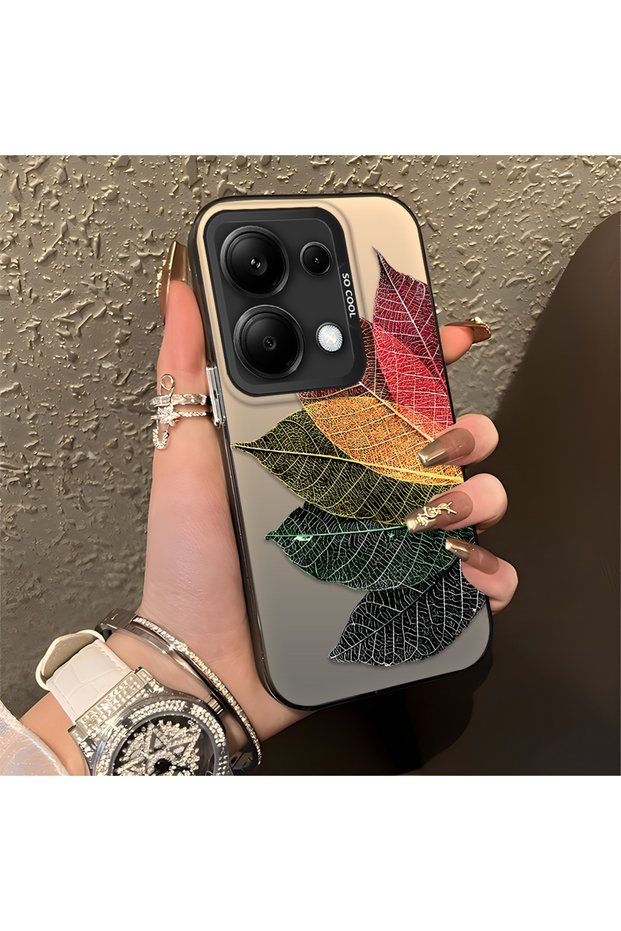Xiaomi Poco M6 Pro 4g Compatible Silicone Edge Acrylic Back Colorful Leaf Protective Case