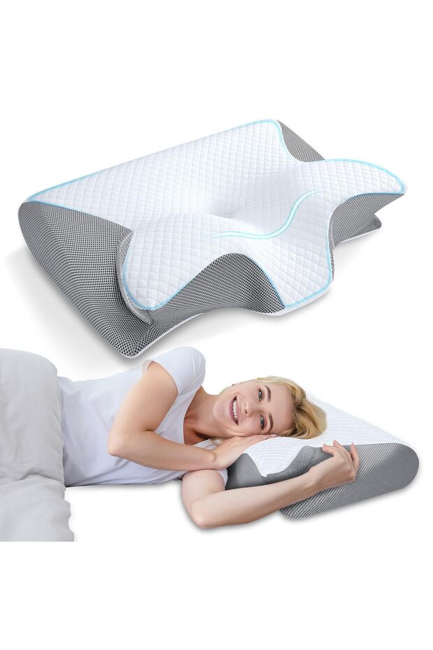 Memory foam pillow, 2-in-1 neck support sleep pillow, ergonomic side sleeping and back up bed pillow