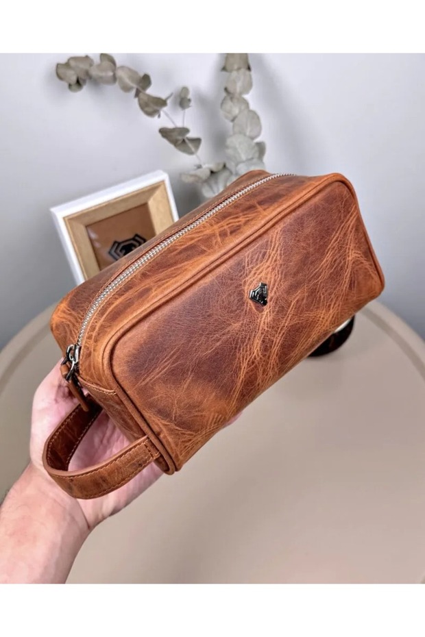 Genuine Leather Vintage Handbag – Hazelnut Color, Zippered 2123