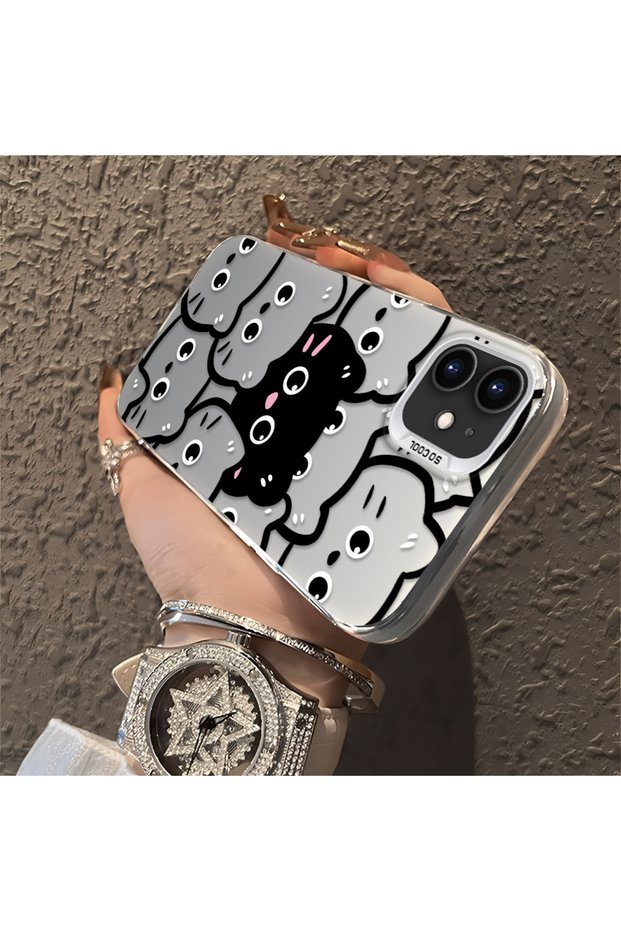 حافظة واقية من السيليكون المتوافقة مع هاتف iPhone 11 ذات حافة أكريليك وغطاء خلفي على شكل قطة حلوة