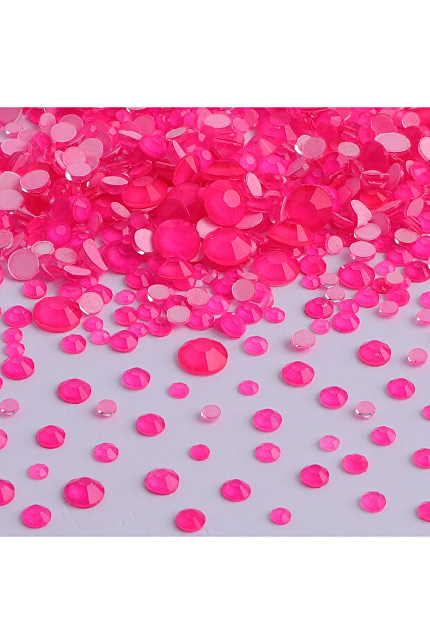 Neon Pink 1440Pcs SS6-SS20 Mix Size Glass Flat Back Neon Rhinestone Glitter Round Diamond Non Hotfix