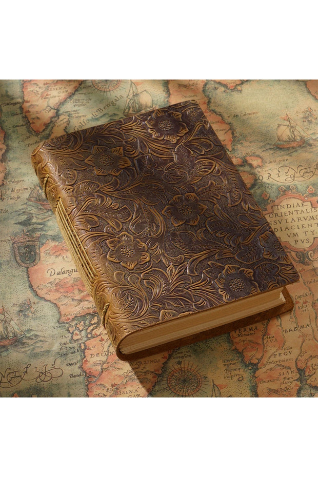 DH Brown (vertical) Vintage Leather Embossed Sketchbook Handmade Journal Writing Notebook with Blank