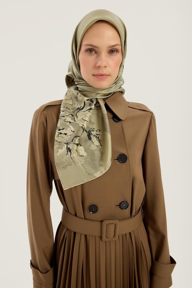 Nevbahar Tivil Silk Scarf Oil Green 90 X 90