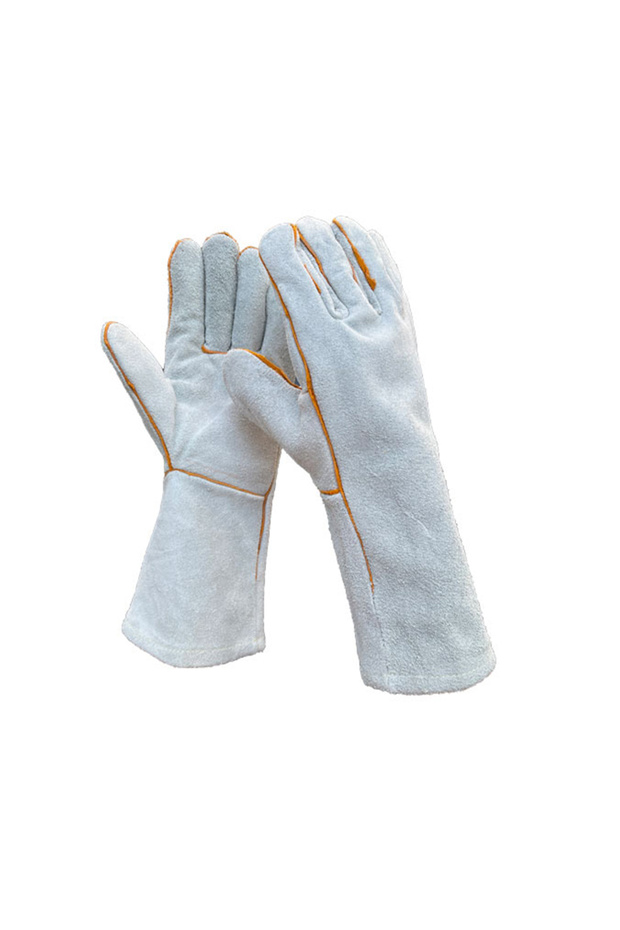 White Fire Resistant Gloves Durable,Cowhide Leather Gloves,Long Welding Gloves,Non-Slip,Men's Cowhid