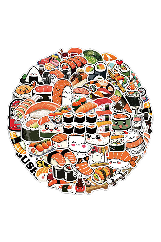 50PCS 50PCS Creative Rice and vegetable roll Sushi Family Sticker Decoration Handbook Material Carto