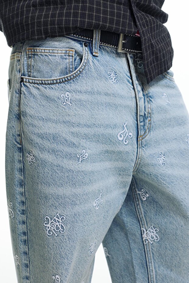 STWD İşlemeli Baggy Jean - 5