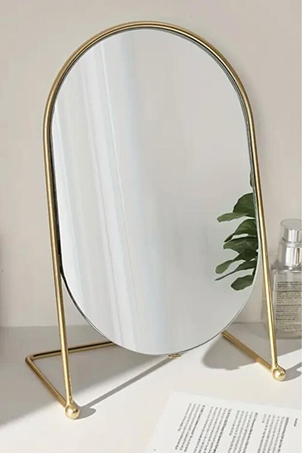 Ahlat Store Eskitme Gold Büyük Boy Makyaj Aynası Metal Masa Aynası 28 cm