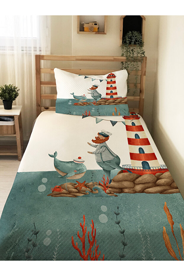 Whale Patterned Children's Pike Set - 160X230 cm Pike 50X70 cm Pillow Case
