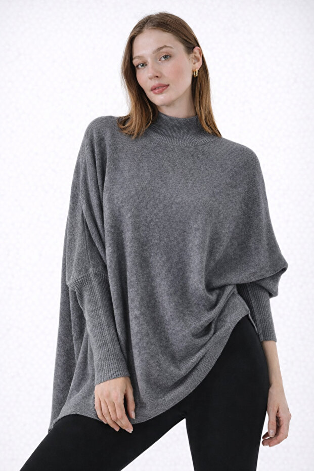 Women's Slit Smoked Poncho Sweater Dp0001