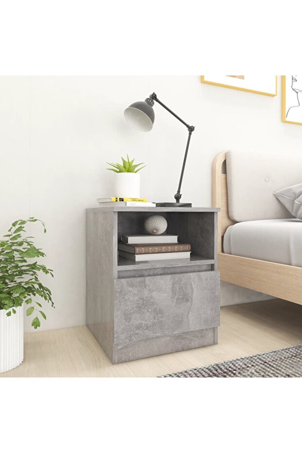 Bed Cabinet Concrete Grey 40x40x50 cm Engineered Wood