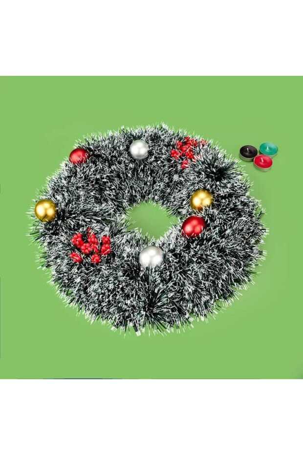 Deco Kapı Süsü Çelenk - Yeşil / Beyaz - 40 cm - 3