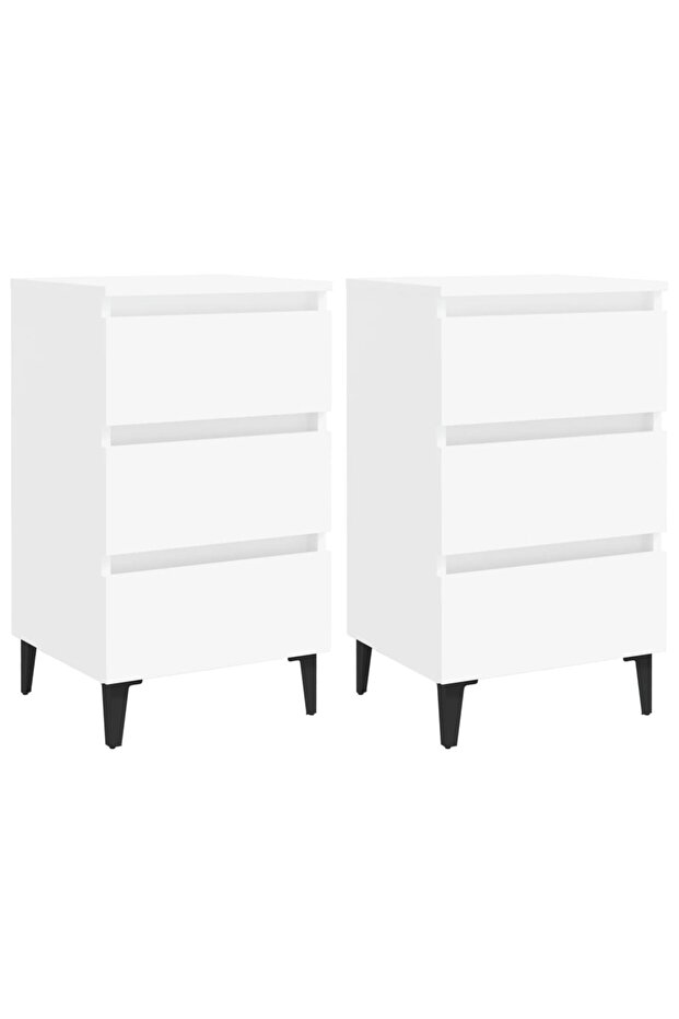 Bed Cabinet with Metal Legs 2 pcs White 40x35x69 cm