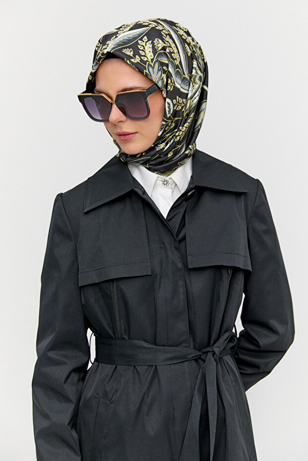 Astarı Desenli Dokuma Pardesü - 6