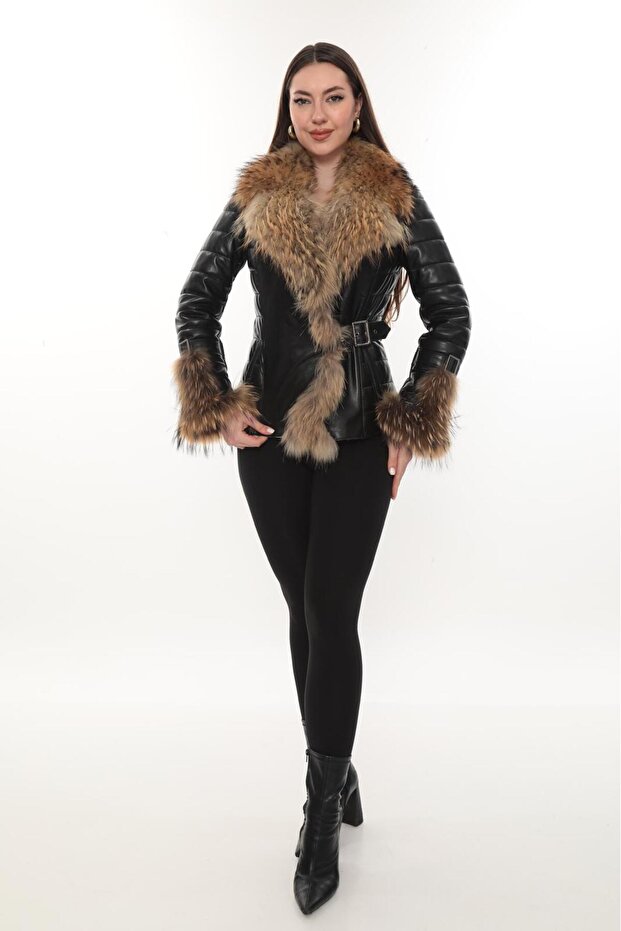 Women's Black Stylish Quality Real Fur Puffer Coat