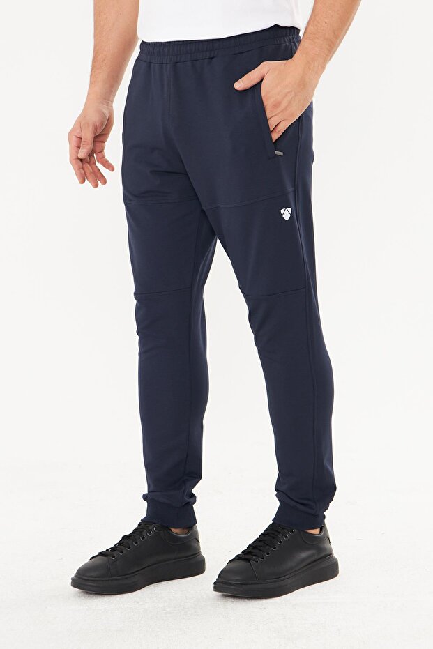 Men's cotton zippered pocket sweatpants navy blue 201755-L