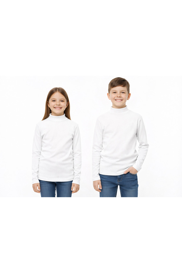 Atabay 99-12-25 Unisex Children's Ribbed High Neck Long Sleeve Basic T-Shirt Daily School 13/17 Years Old