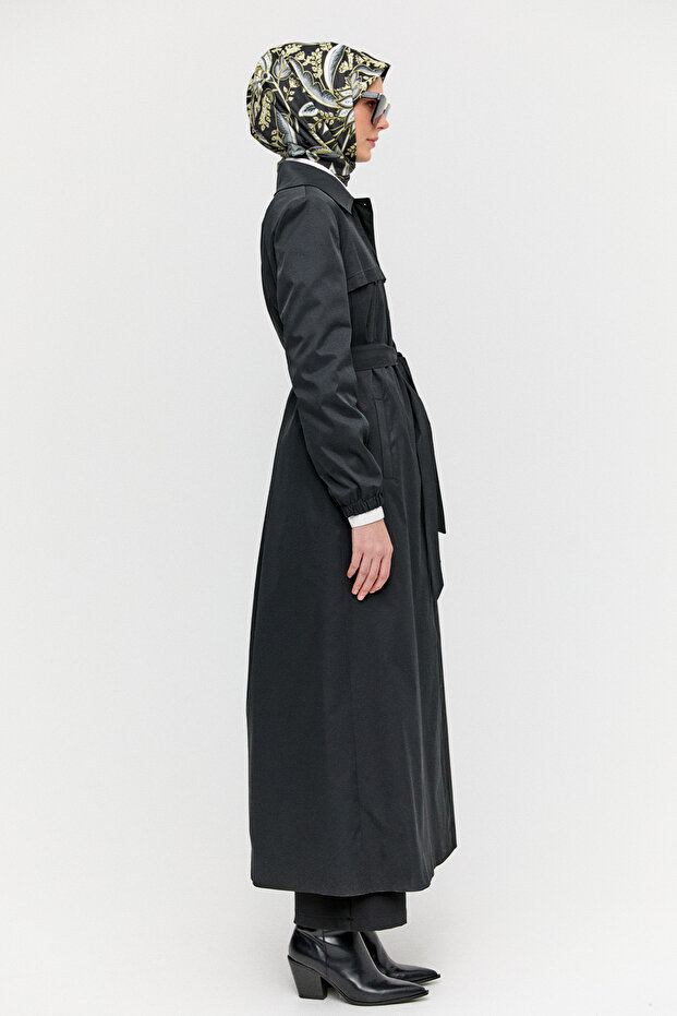 Astarı Desenli Dokuma Pardesü - 4