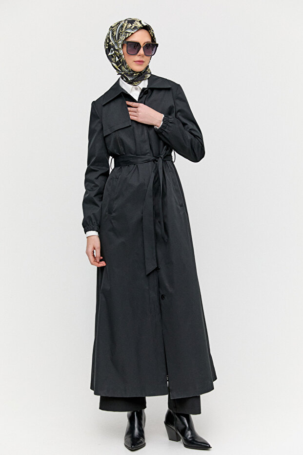 Astarı Desenli Dokuma Pardesü - 1