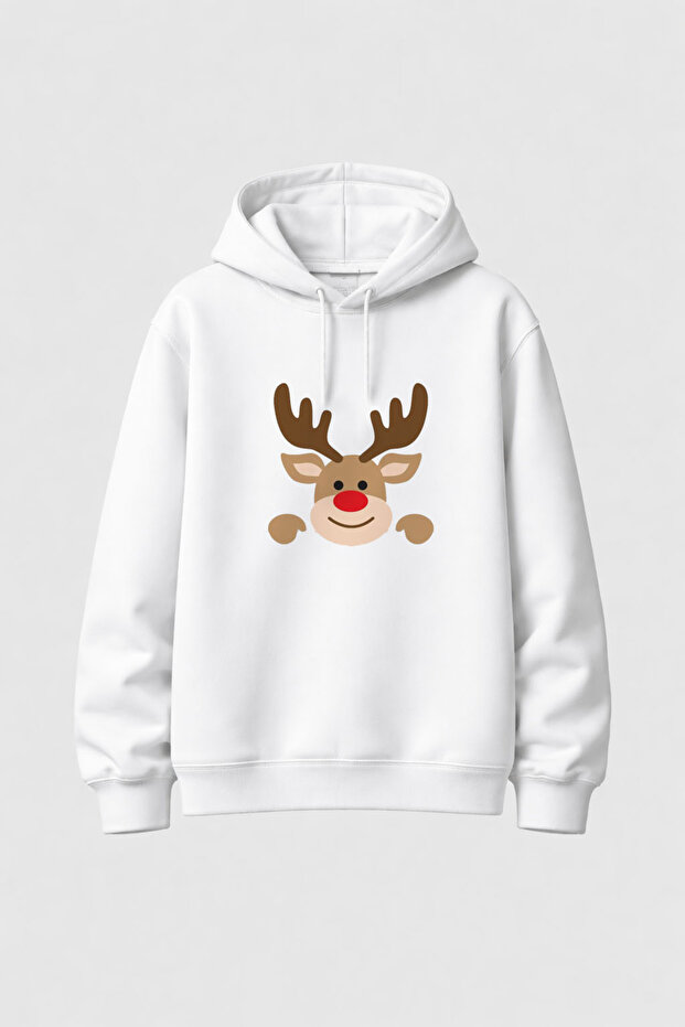 2026 New Year Santa Claus Christmas Printed White Hooded Sweatshirt