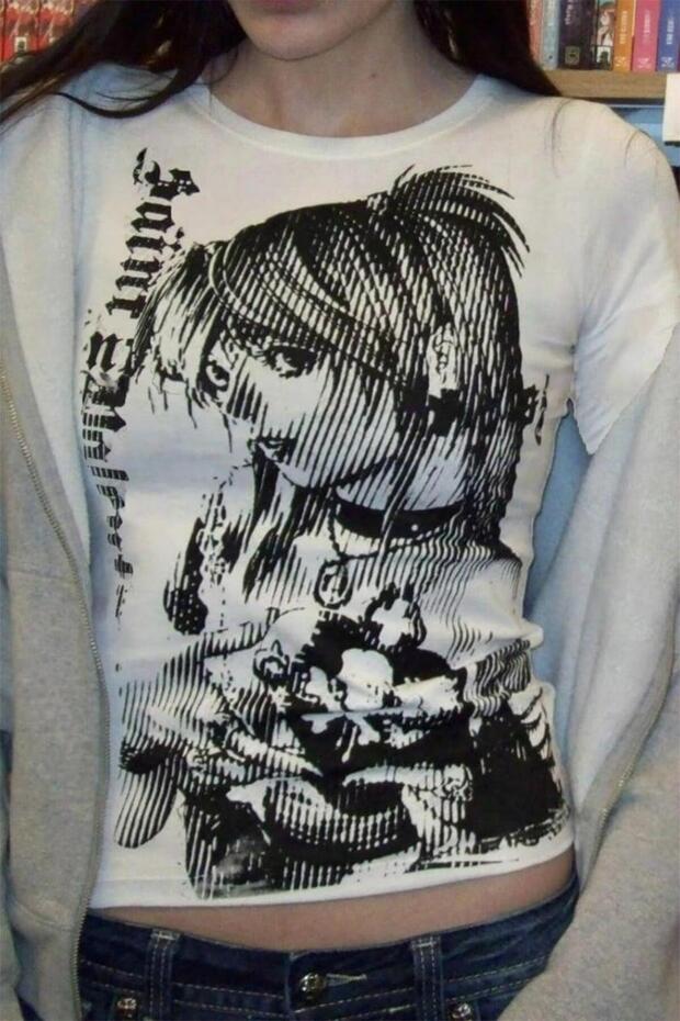 White Vintage Anime Misa Amane Saint Gothic Y2K Long Sleeve Crop