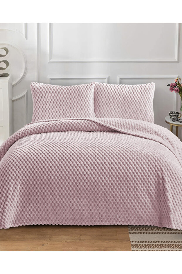 Petek Single Wellsoft Bedspread Set 180X240Cm - Soft Textured Padded - Powder