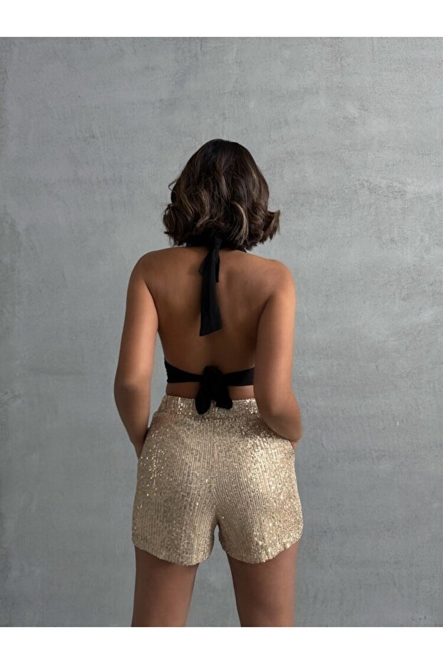 Cepli Siyah Payetli Şort - 6