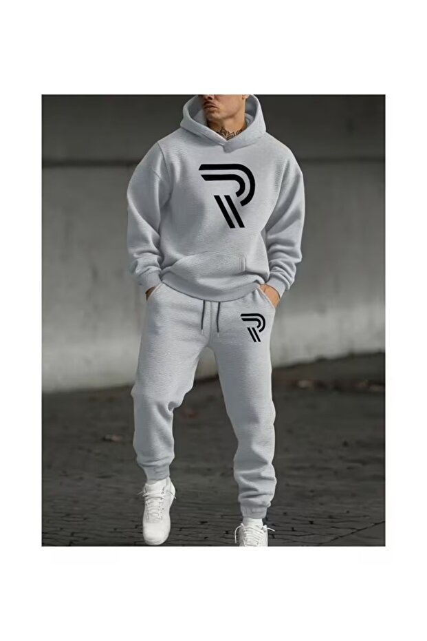Men's Geometric Bottom Top Set Fashion Print Design Trend Hooded Sweatshirt