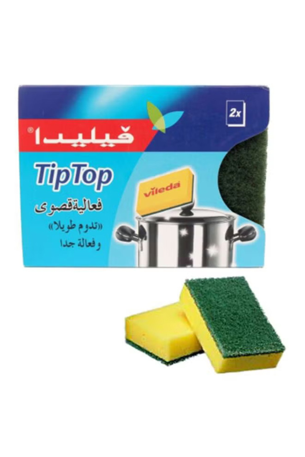 إسفنجة تنظيف Tip Top من قطعتين باللون الأصفر/الأخضر