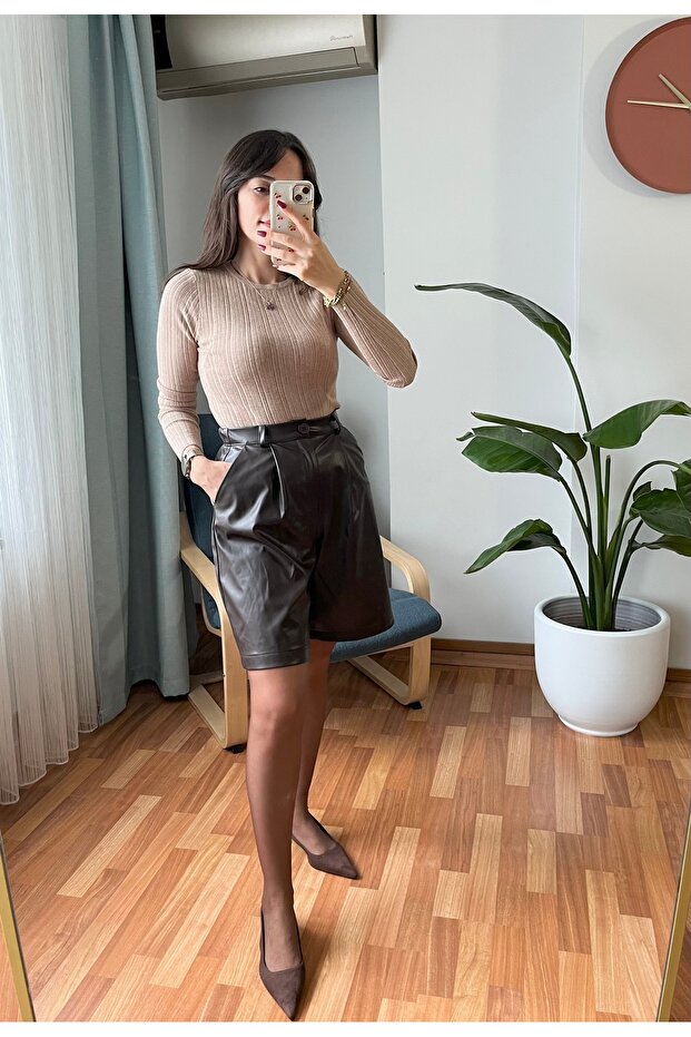 ACI KAHVE DERİ ŞORT - 3