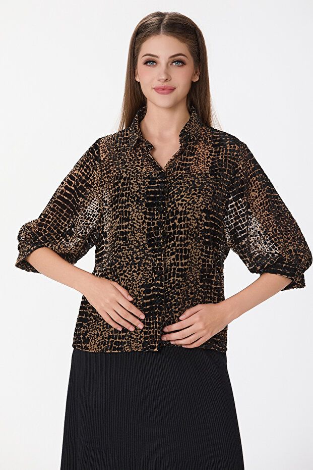 بلوزة طبع مخمل بنقشة الفهد - 7