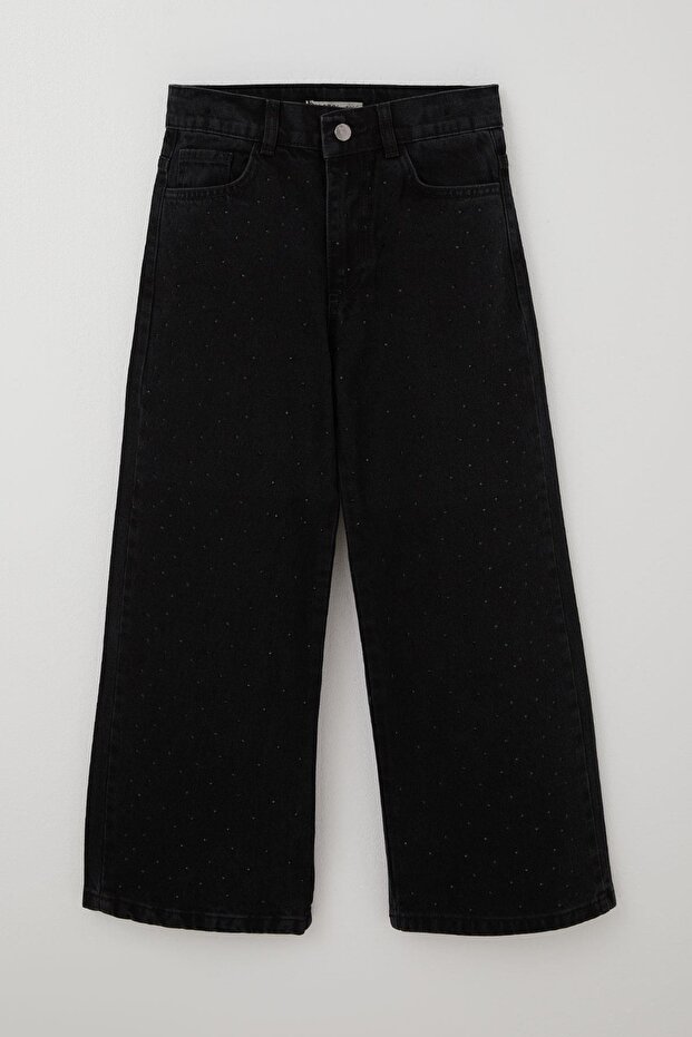 Girl's Jean Pants with Stone Pockets, Ages 10-14, Black