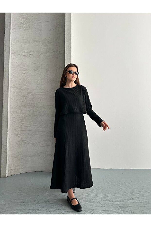 Women's Brushed Dress and Crop Blouse Two-Piece Set