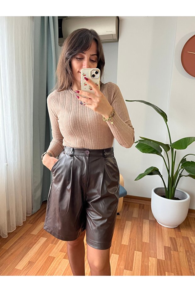 ACI KAHVE DERİ ŞORT - 4