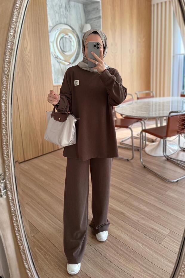 Ribbed Sports Modest Set of Two - Brown